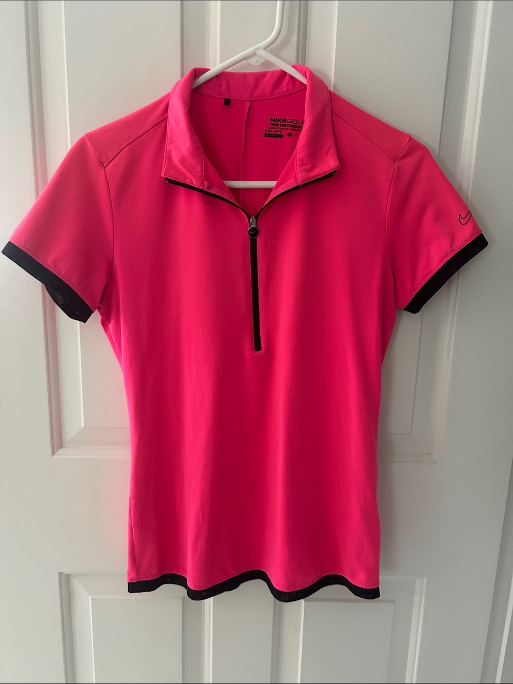 Nike Women's Hot Pink Short Sleeve Quarter-Zip Polo